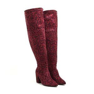 Torrid 11WW New Burgundy Animal Print Leopard Over The Knee Faux‎ Suede Boots